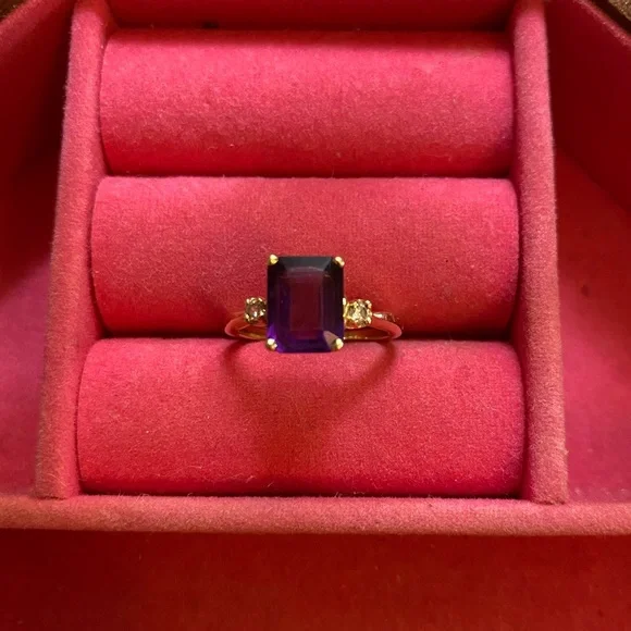 Genuine Amethyst and Diamond Ring - Picture 2 of 6